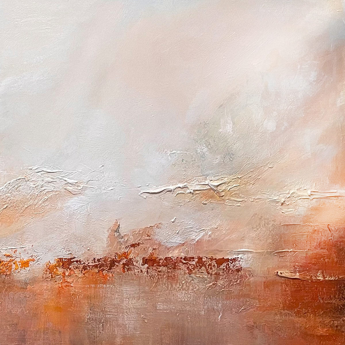 EMBER SKY: Abstract Landscape Textured Oil Painting in Warm Tones - Image 6