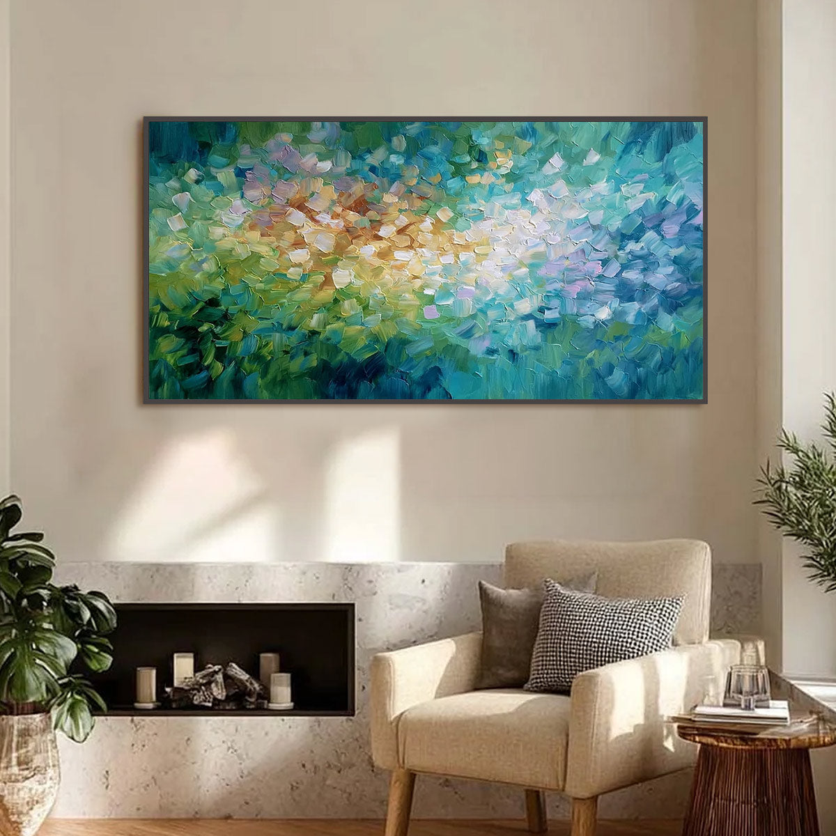 EMERALD BLOOM: Colorful Textured Abstract Floral Palette Knife Painting - Image 2