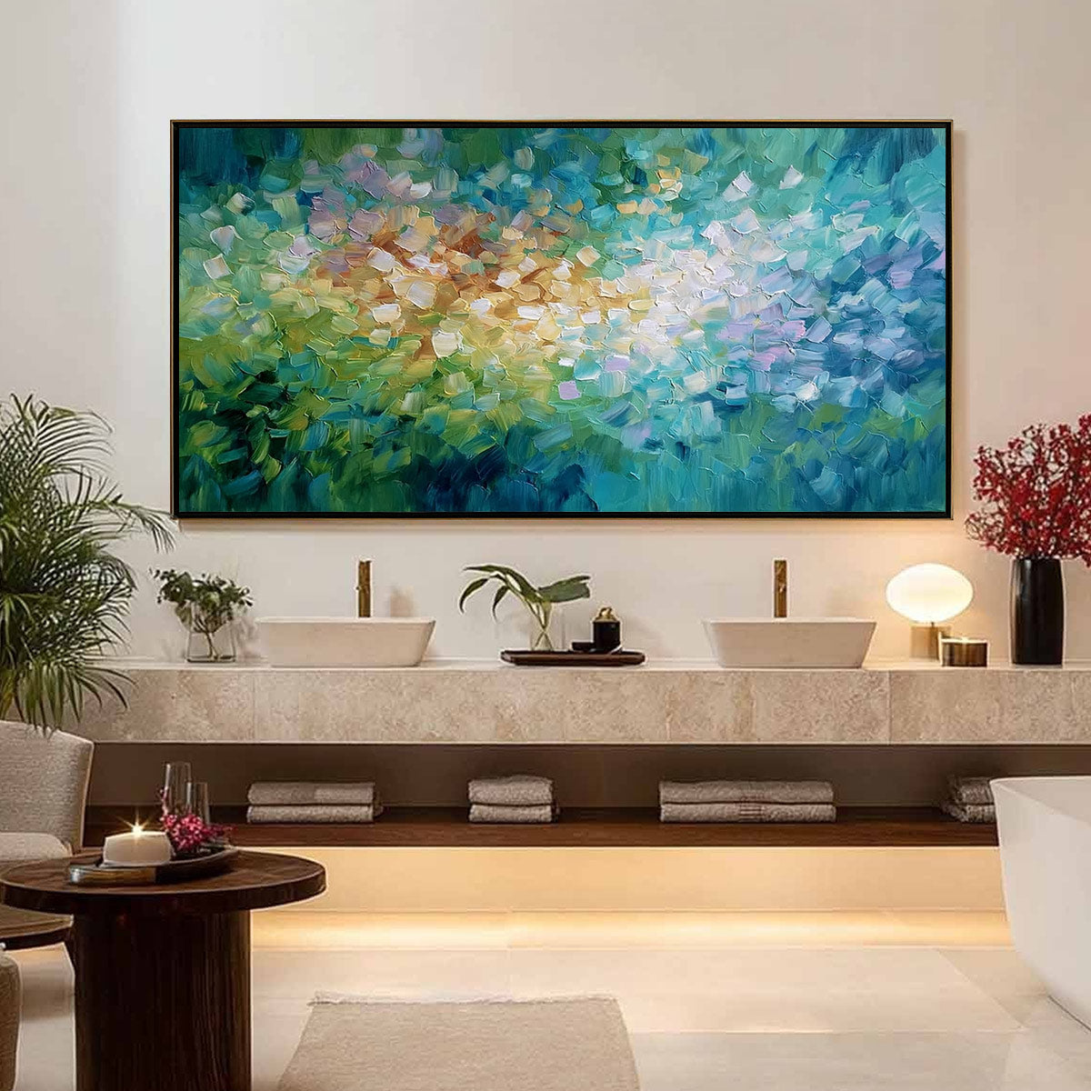 EMERALD BLOOM: Colorful Textured Abstract Floral Palette Knife Painting - Image 4