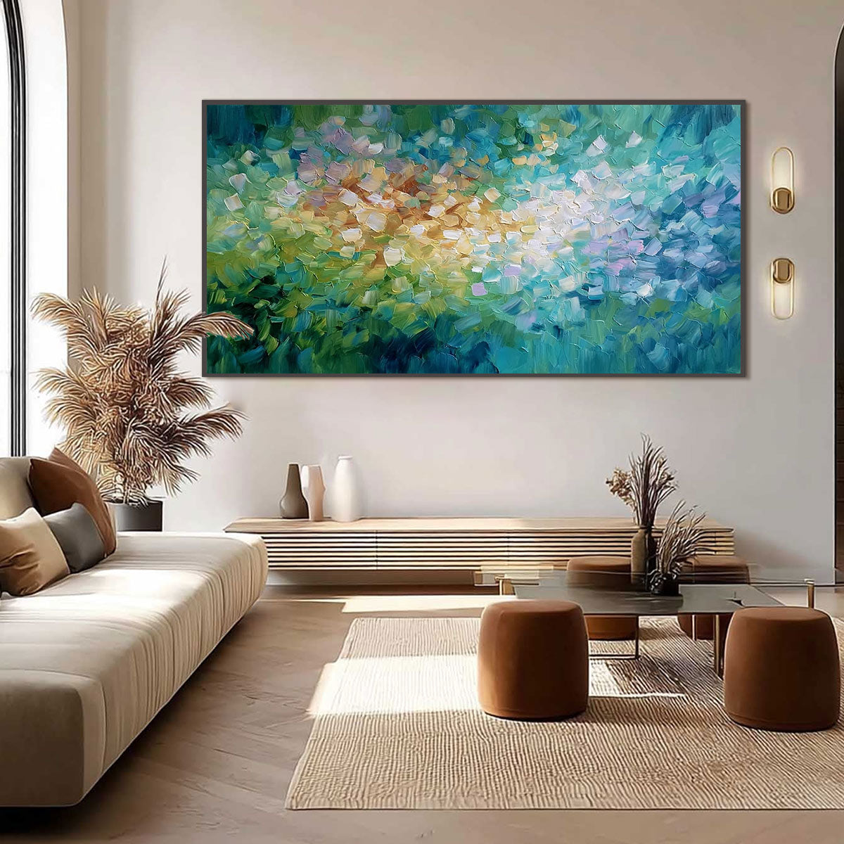 EMERALD BLOOM: Colorful Textured Abstract Floral Palette Knife Painting - Image 6