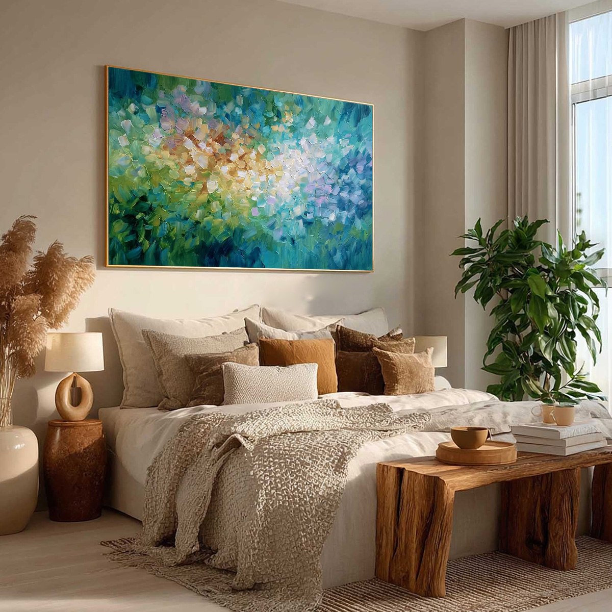 EMERALD BLOOM: Colorful Textured Abstract Floral Palette Knife Painting - Image 8