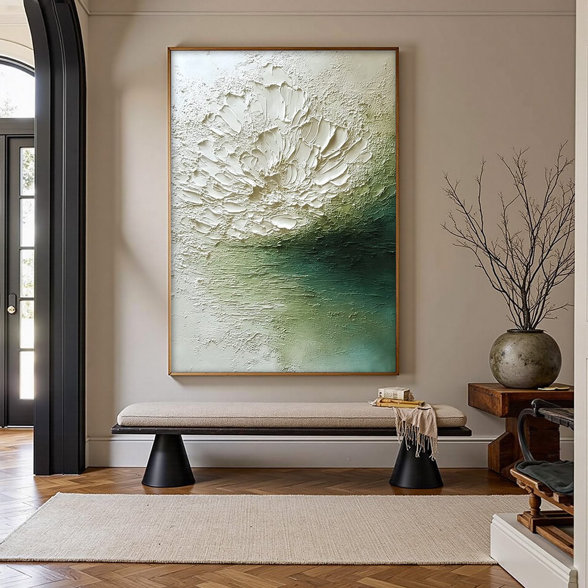 EMERALD BLOOM: Textured Wabi Sabi Floral Abstract Wall Art - Image 4