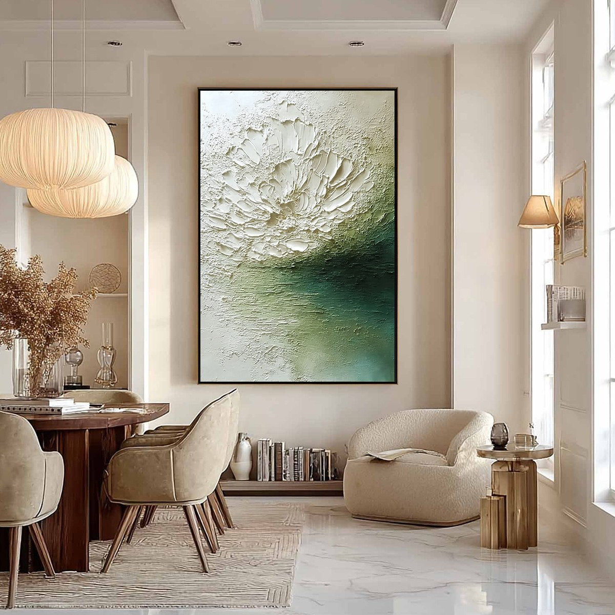 EMERALD BLOOM: Textured Wabi Sabi Floral Abstract Wall Art - Image 6