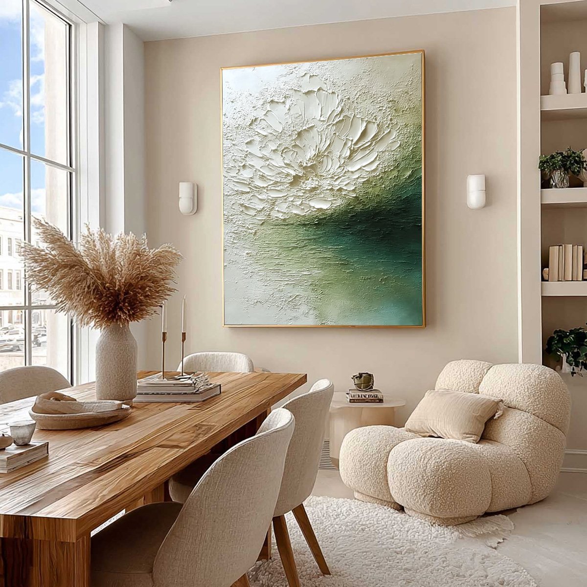 EMERALD BLOOM: Textured Wabi Sabi Floral Abstract Wall Art - Image 7