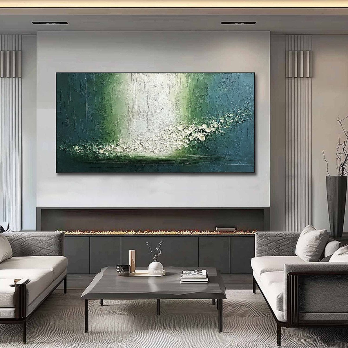 EMERALD CASCADE: Large Textured Wabi Sabi Abstract Painting - Image 2