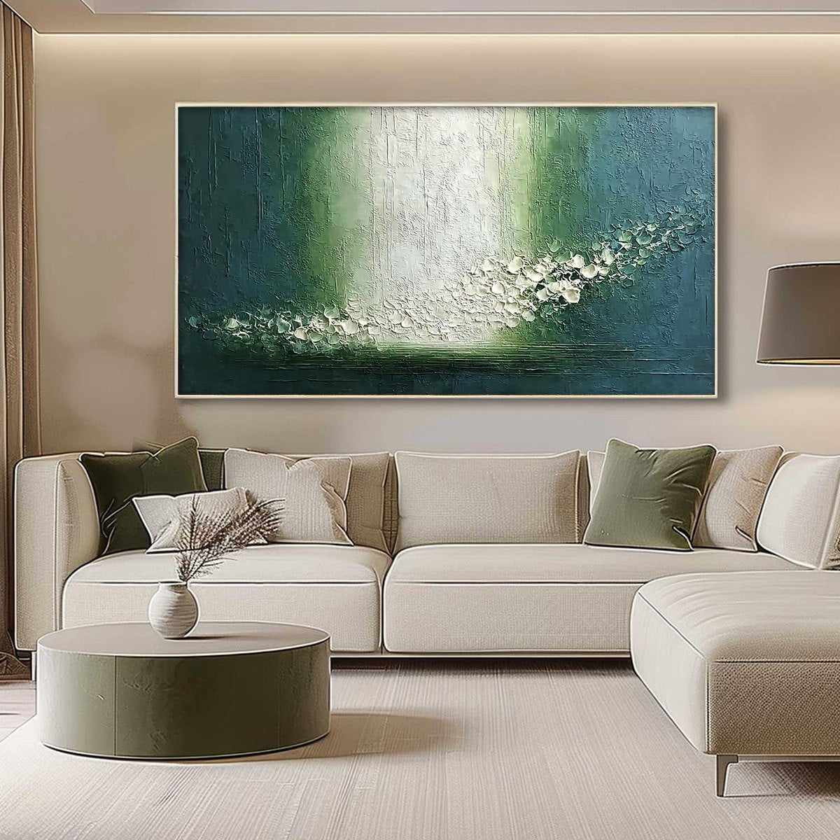 EMERALD CASCADE: Large Textured Wabi Sabi Abstract Painting - Image 4