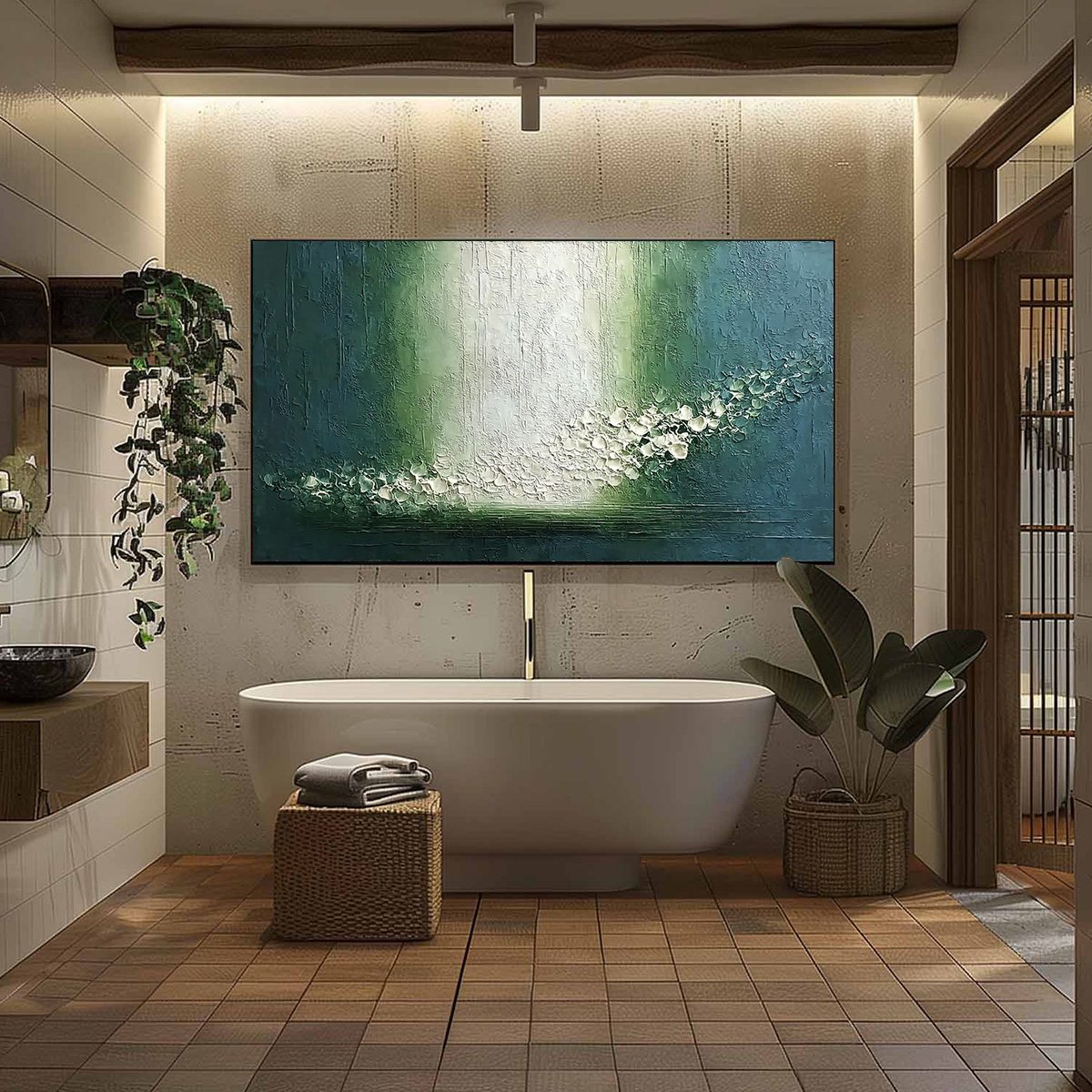 EMERALD CASCADE: Large Textured Wabi Sabi Abstract Painting - Image 6