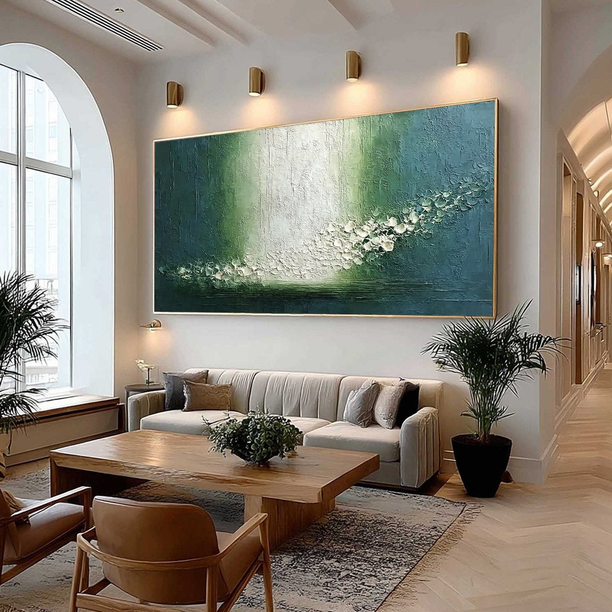 EMERALD CASCADE: Large Textured Wabi Sabi Abstract Painting - Image 7