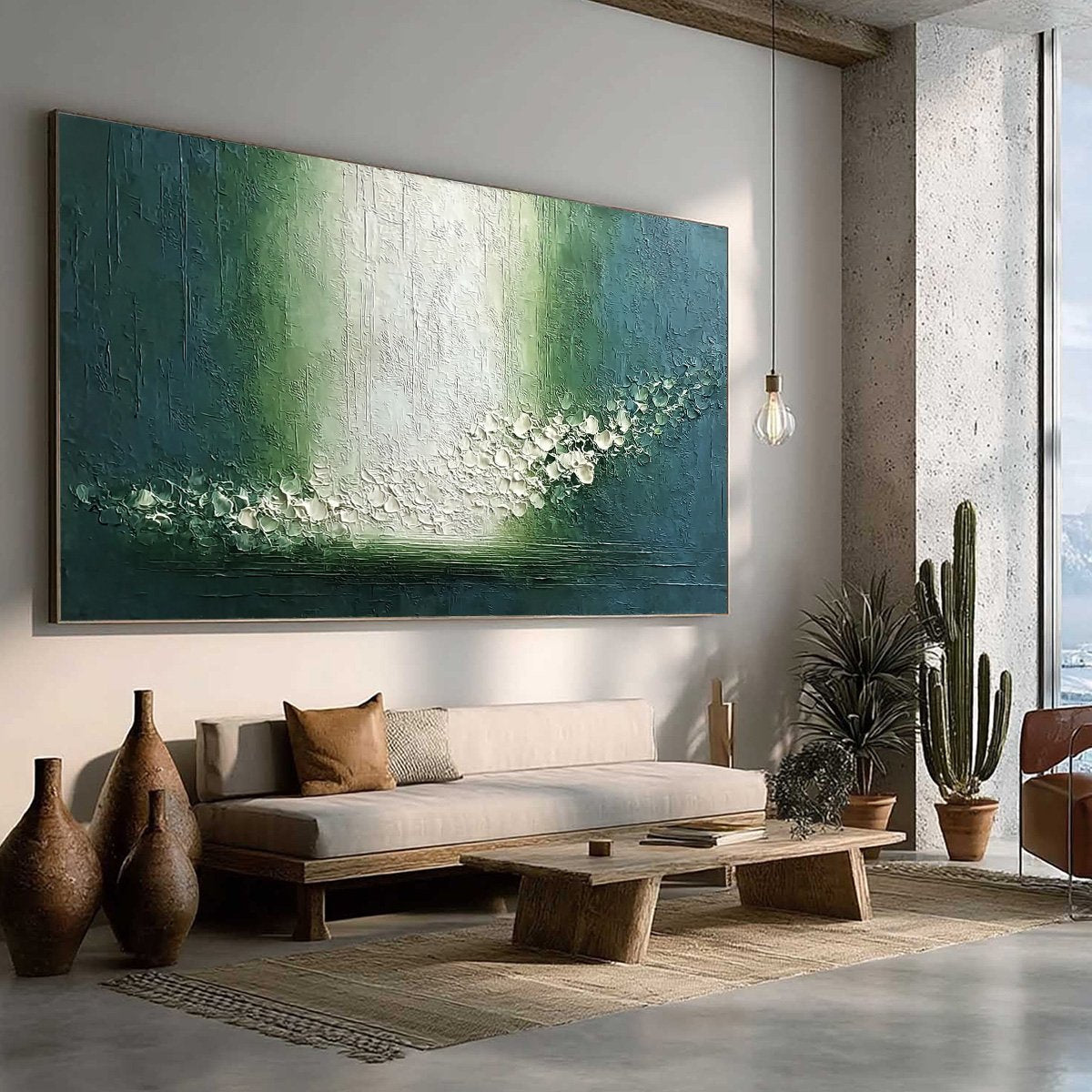 EMERALD CASCADE: Large Textured Wabi Sabi Abstract Painting - Image 8