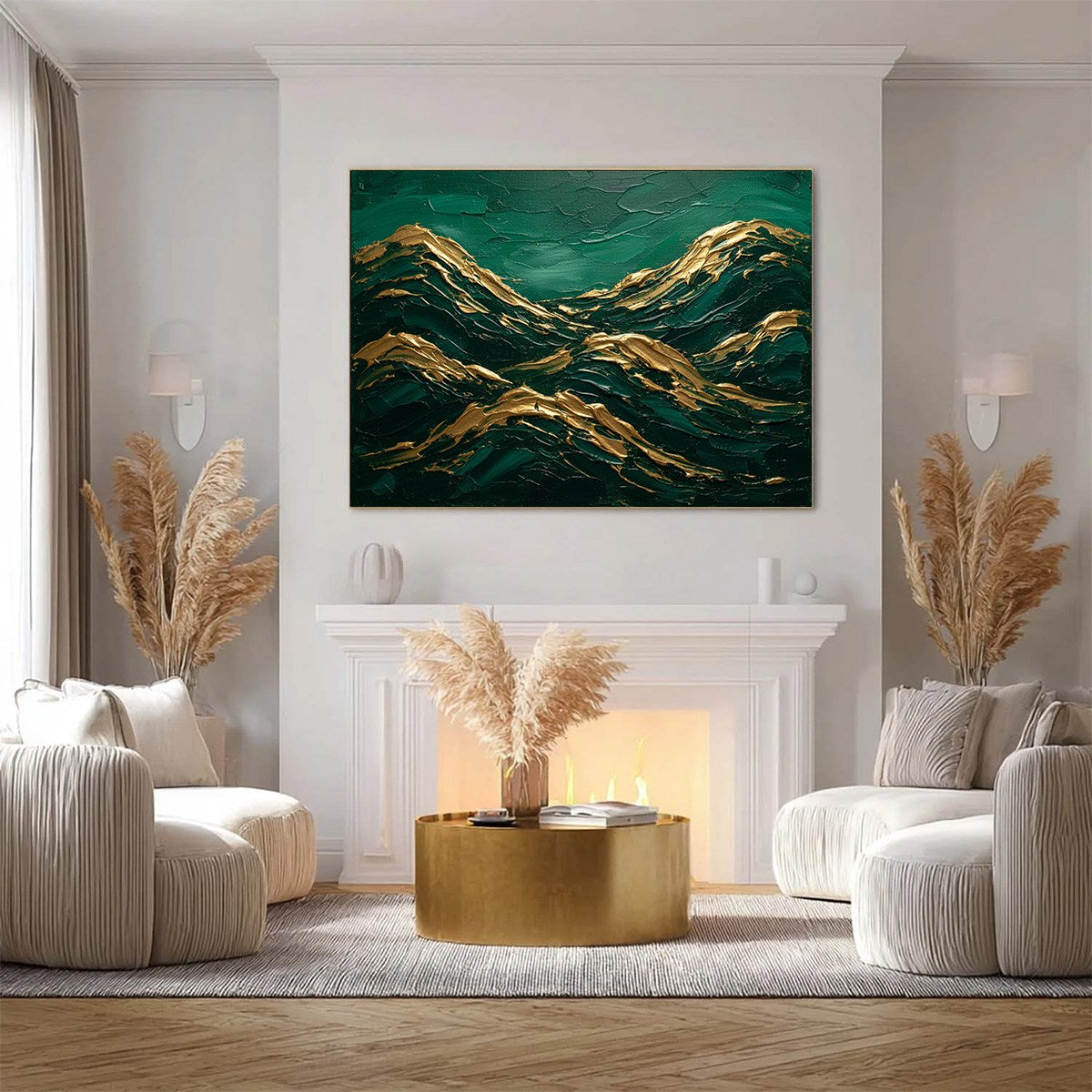EMERALD CRESTS: Heavy Texture Abstract Green and Gold Landscape Painting - Image 4