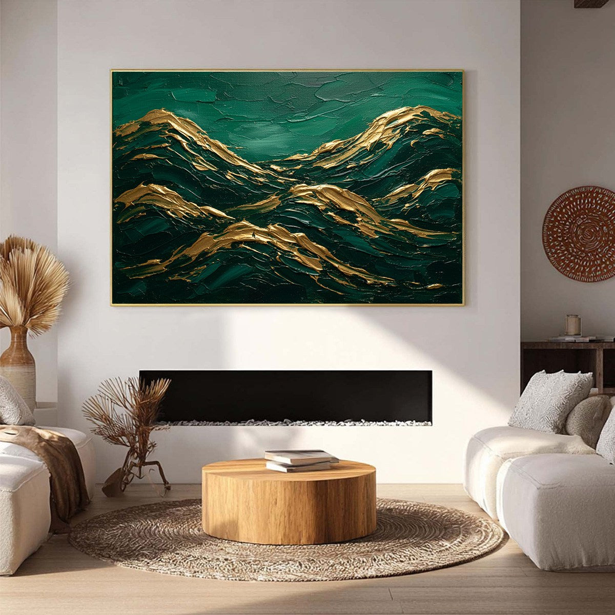 EMERALD CRESTS: Heavy Texture Abstract Green and Gold Landscape Painting - Image 2