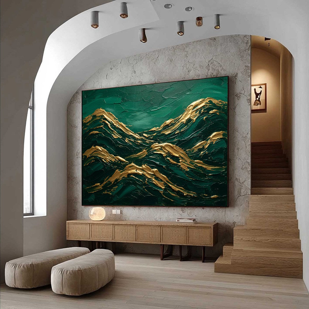 EMERALD CRESTS: Heavy Texture Abstract Green and Gold Landscape Painting - Image 7