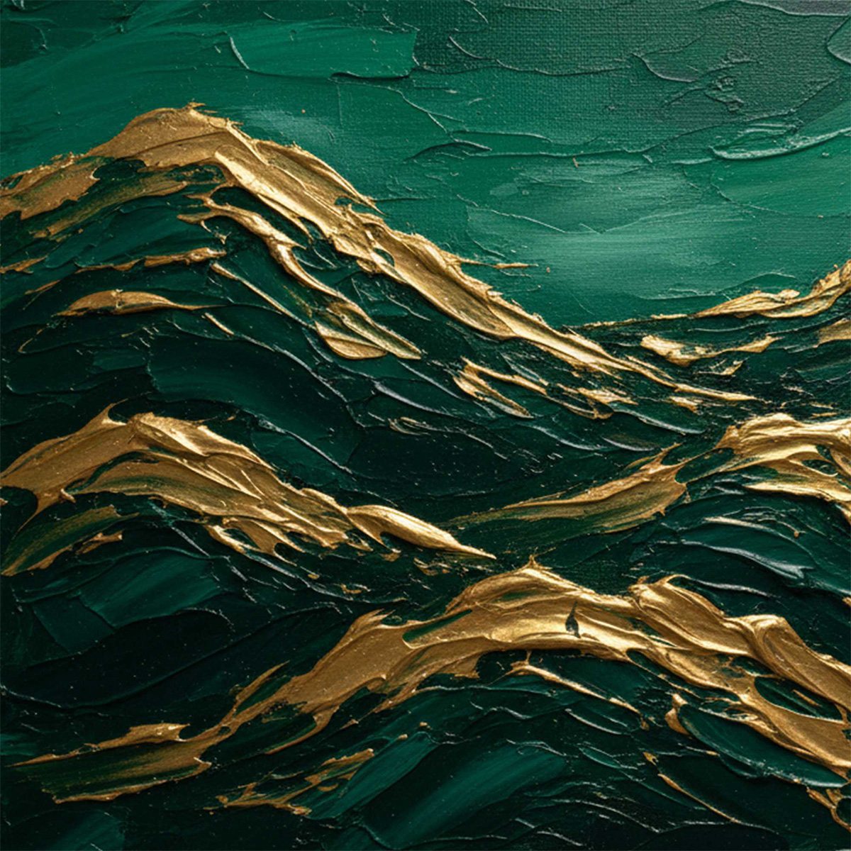 EMERALD CRESTS: Heavy Texture Abstract Green and Gold Landscape Painting - Image 3