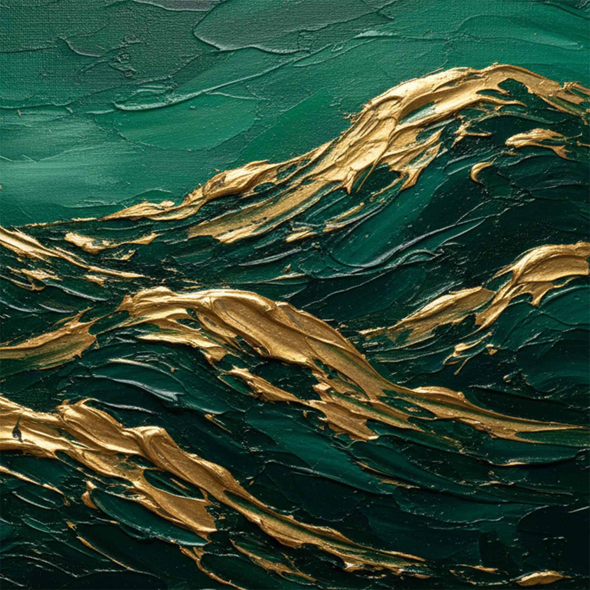 EMERALD CRESTS: Heavy Texture Abstract Green and Gold Landscape Painting - Image 5