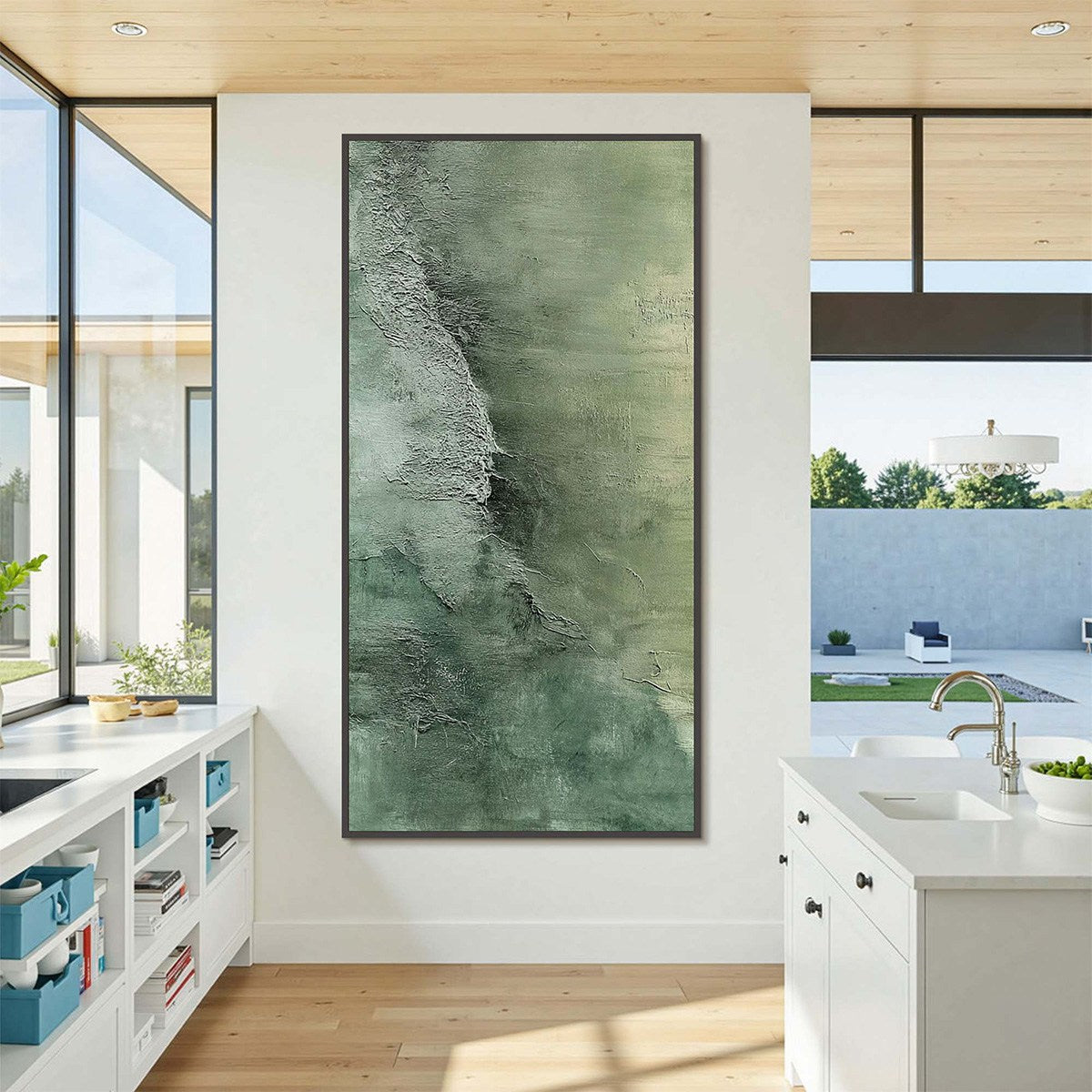 EMERALD DEPTHS: Textured Abstract Oil Painting - Image 2