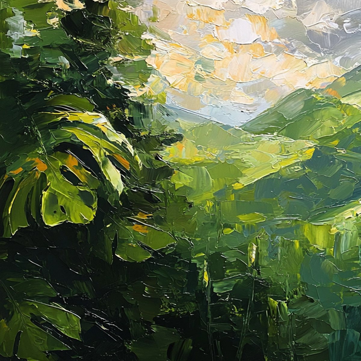 EMERALD ESCAPE: Lush Impasto Painting of a Verdant Mountain Valley - Image 3