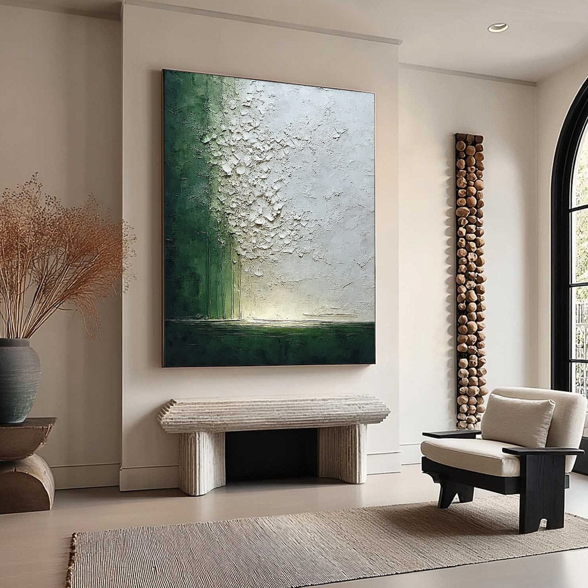 EMERALD FALL: Large Green and White Textured Wabi Sabi Abstract Painting - Image 8