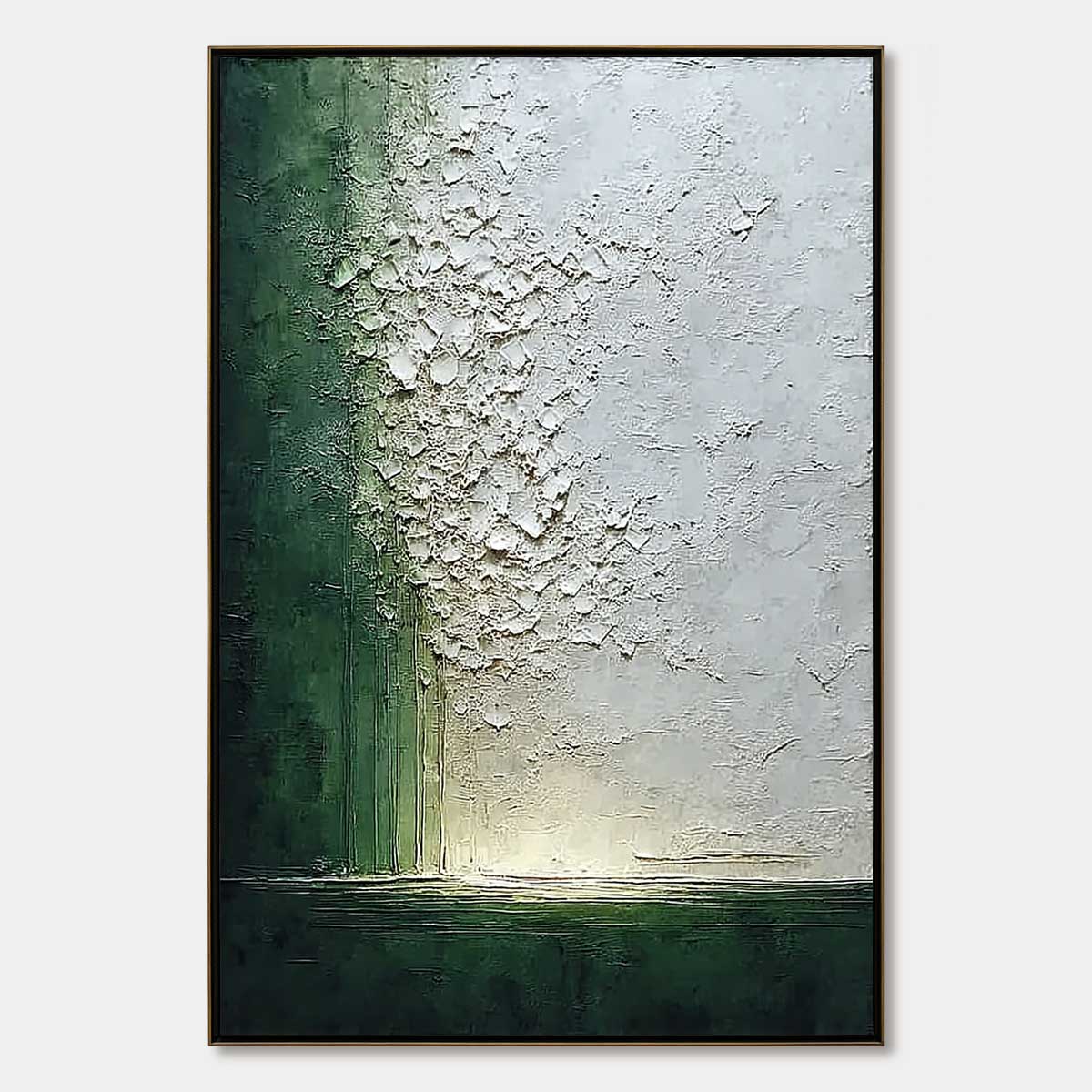 EMERALD FALL: Large Green and White Textured Wabi Sabi Abstract Painting