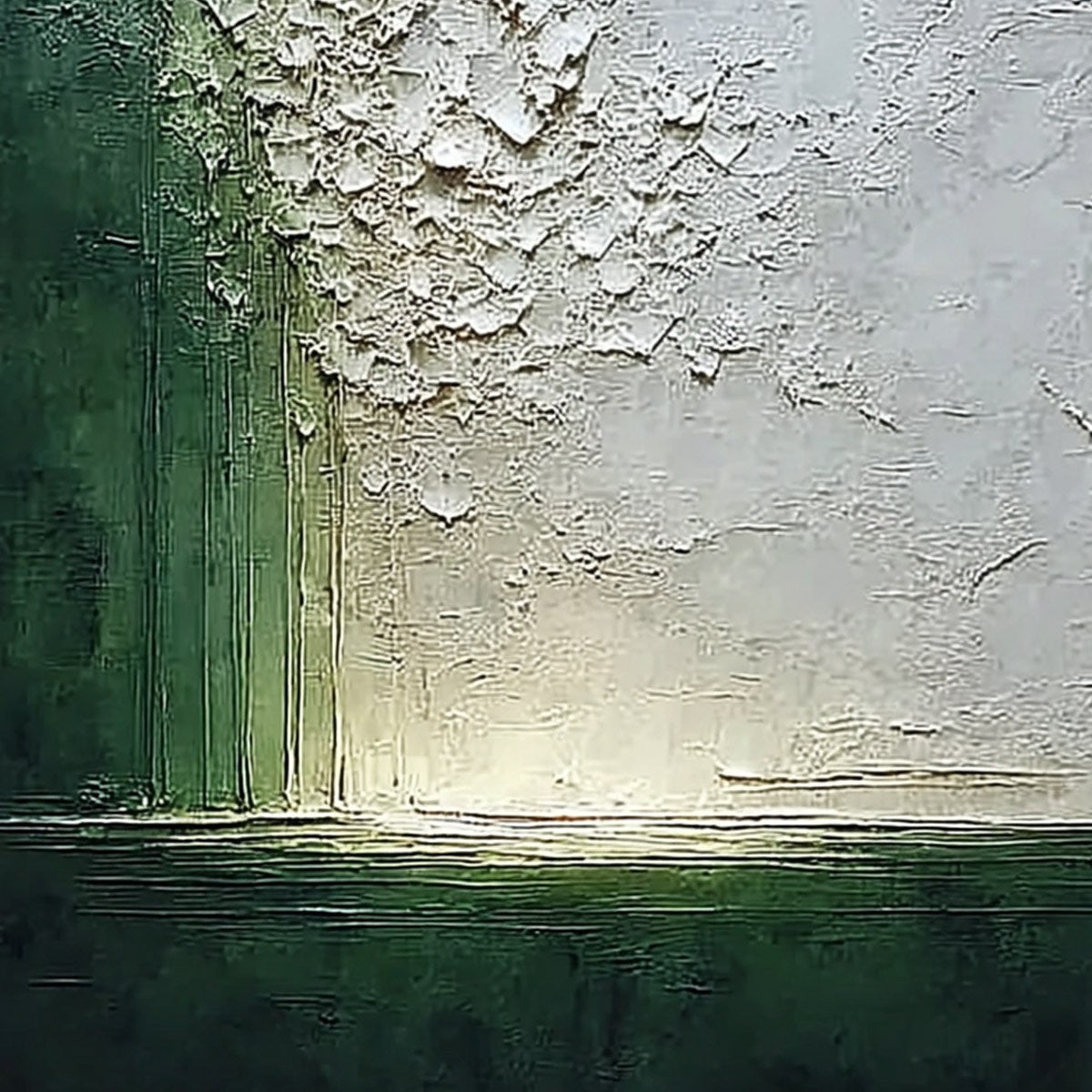 EMERALD FALL: Large Green and White Textured Wabi Sabi Abstract Painting - Image 5
