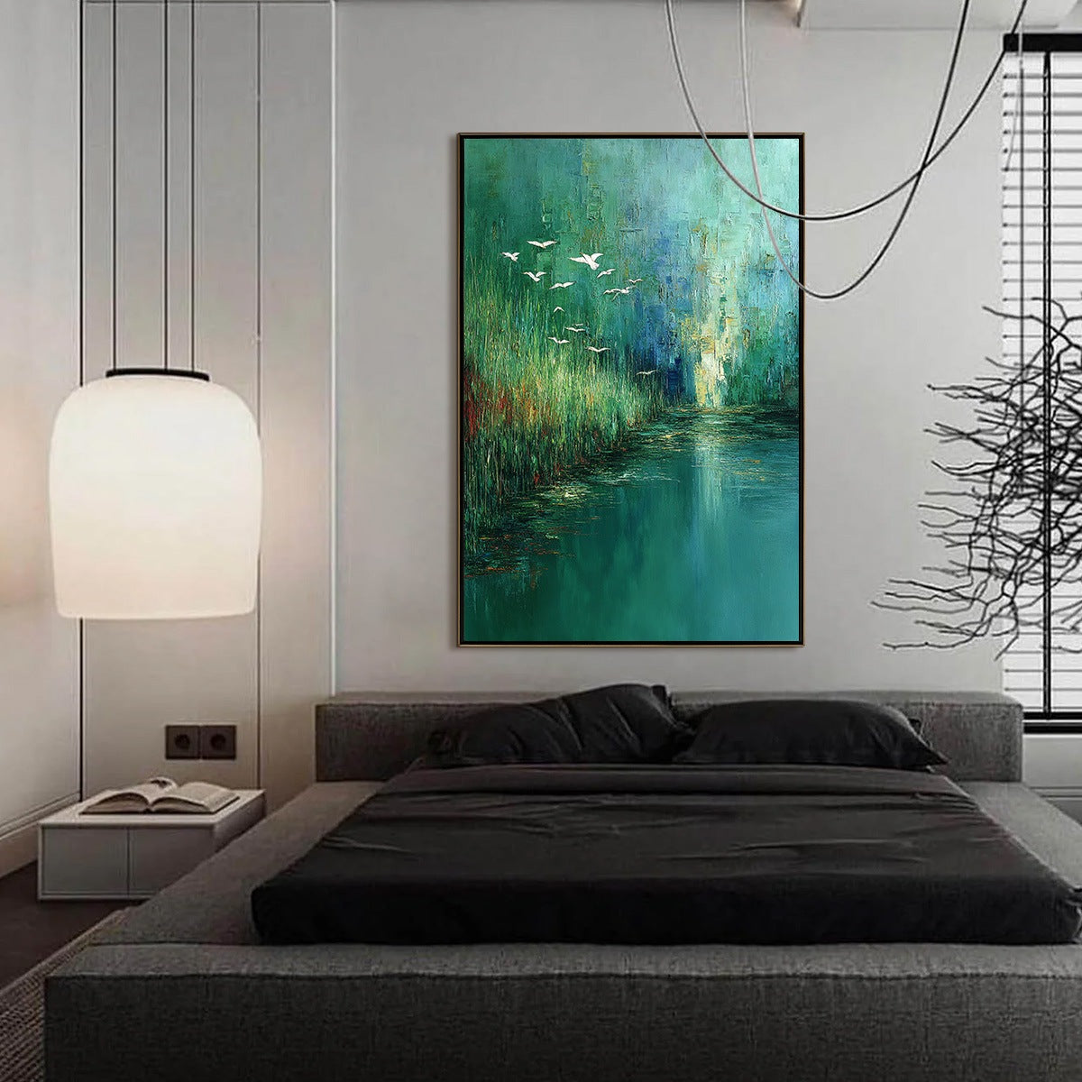 EMERALD FLIGHT: Textured Abstract Landscape Painting of Birds Over a Marsh - Image 4