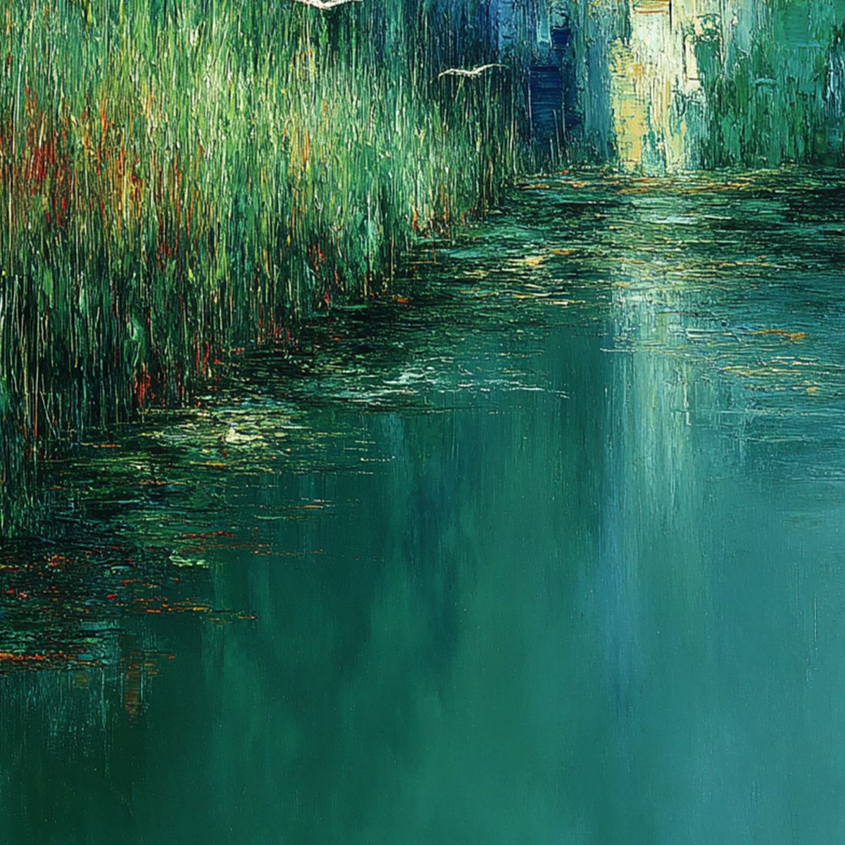 EMERALD FLIGHT: Textured Abstract Landscape Painting of Birds Over a Marsh - Image 3