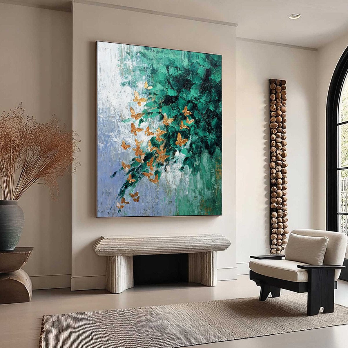 EMERALD FLUTTER: Textured Abstract Butterfly Painting with Golden Accents - Image 8