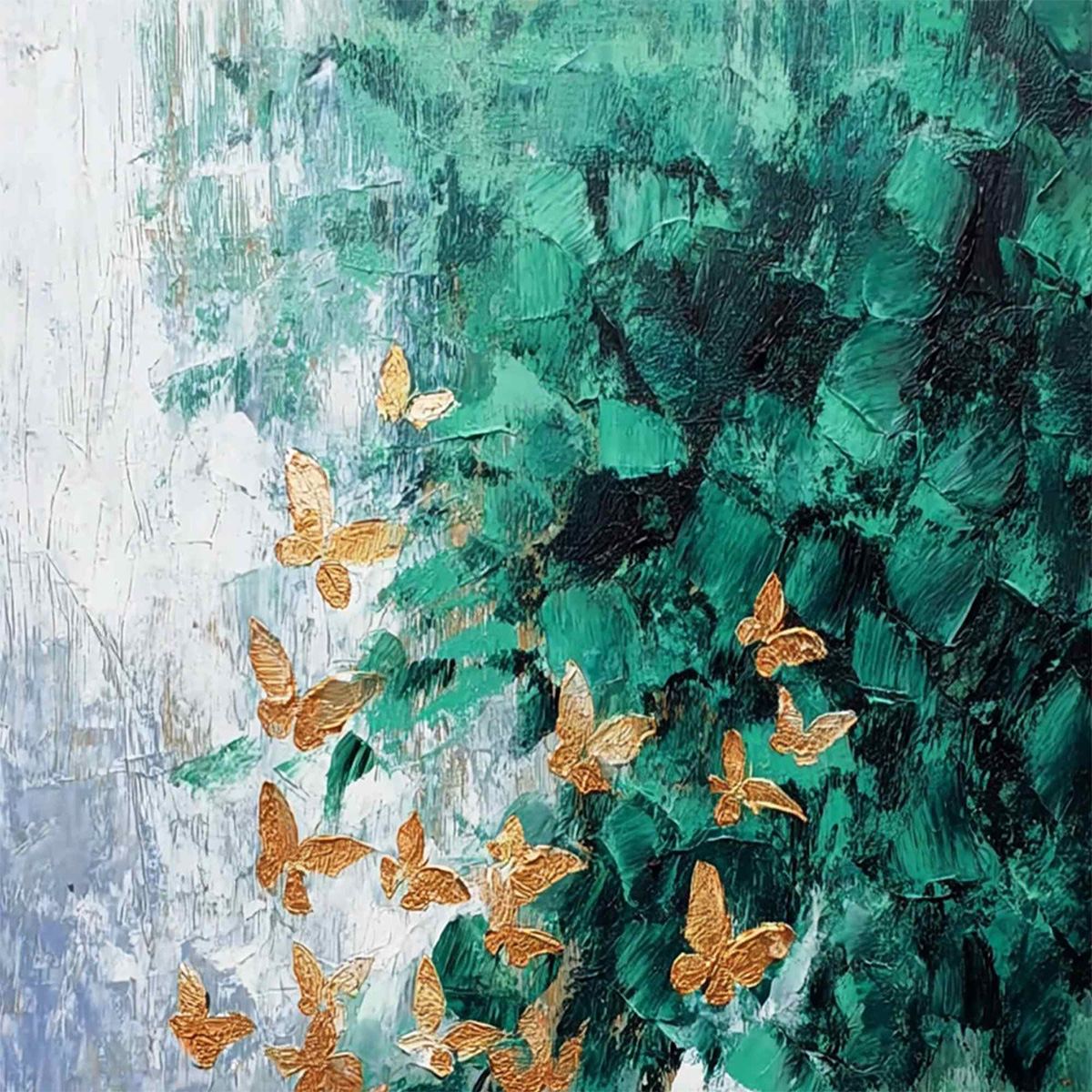 EMERALD FLUTTER: Textured Abstract Butterfly Painting with Golden Accents - Image 3
