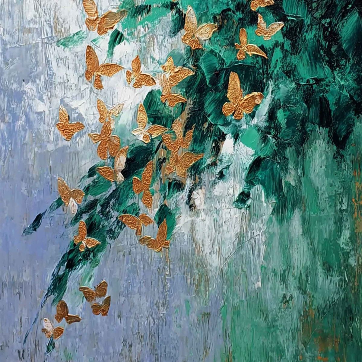 EMERALD FLUTTER: Textured Abstract Butterfly Painting with Golden Accents - Image 5