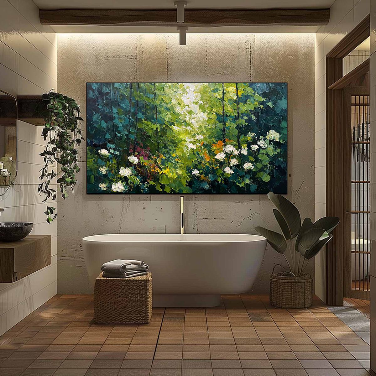 EMERALD GLADE: Textured Palette Knife Forest Landscape Painting - Image 6