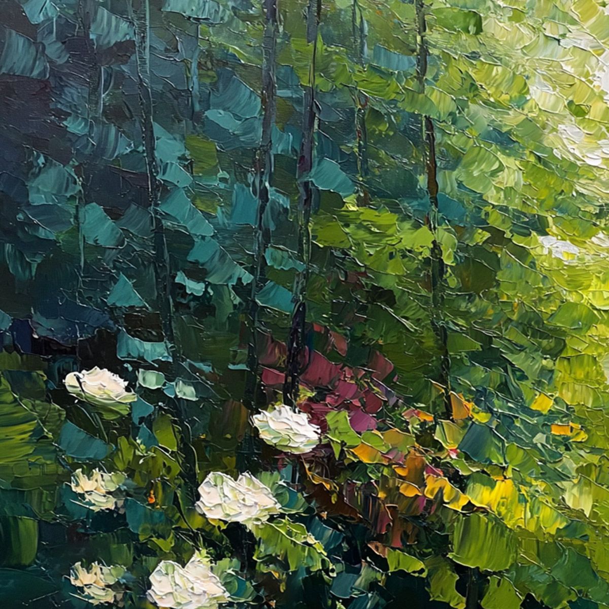 EMERALD GLADE: Textured Palette Knife Forest Landscape Painting - Image 3