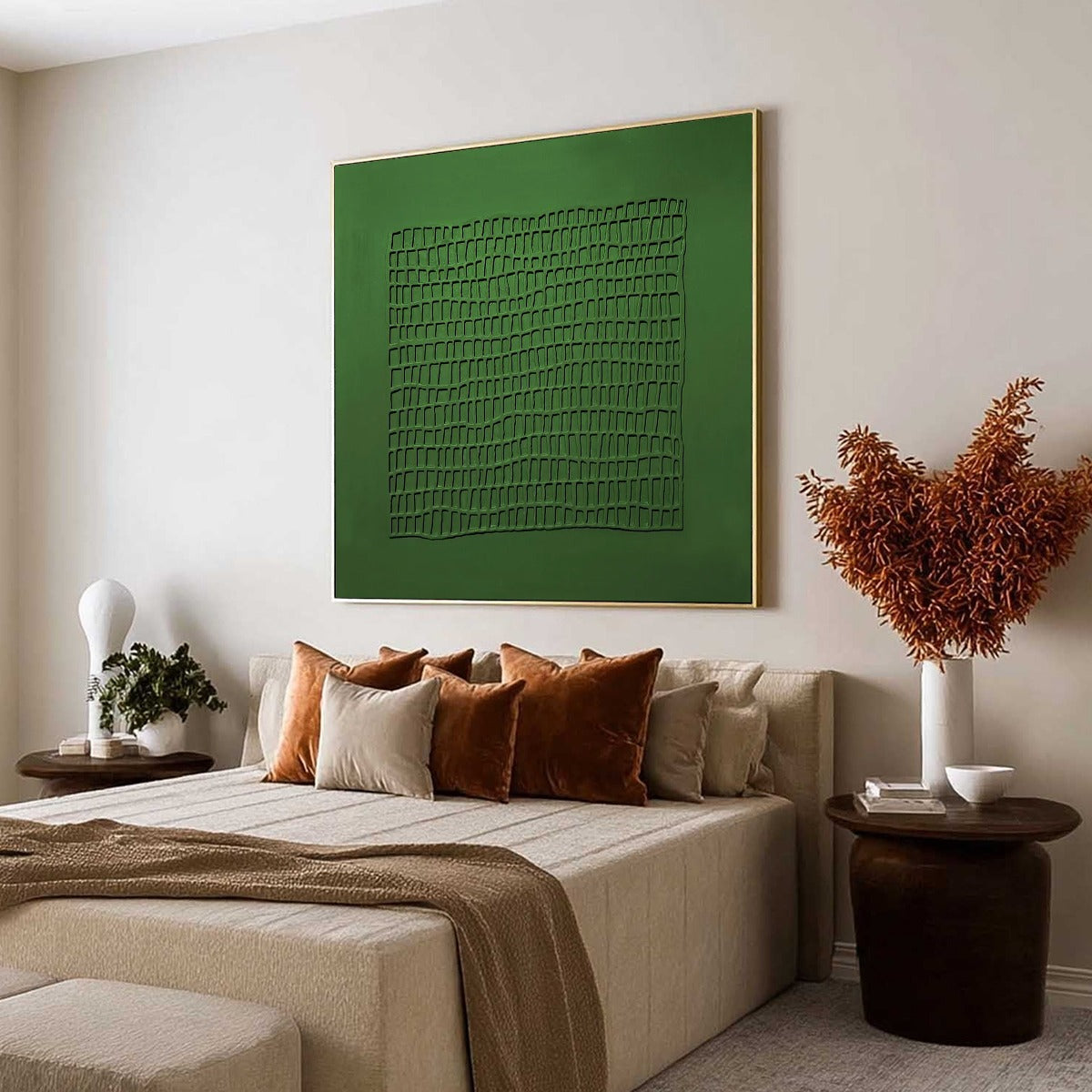 EMERALD GRID: Minimalist Textured Abstract Oil Painting - Image 7