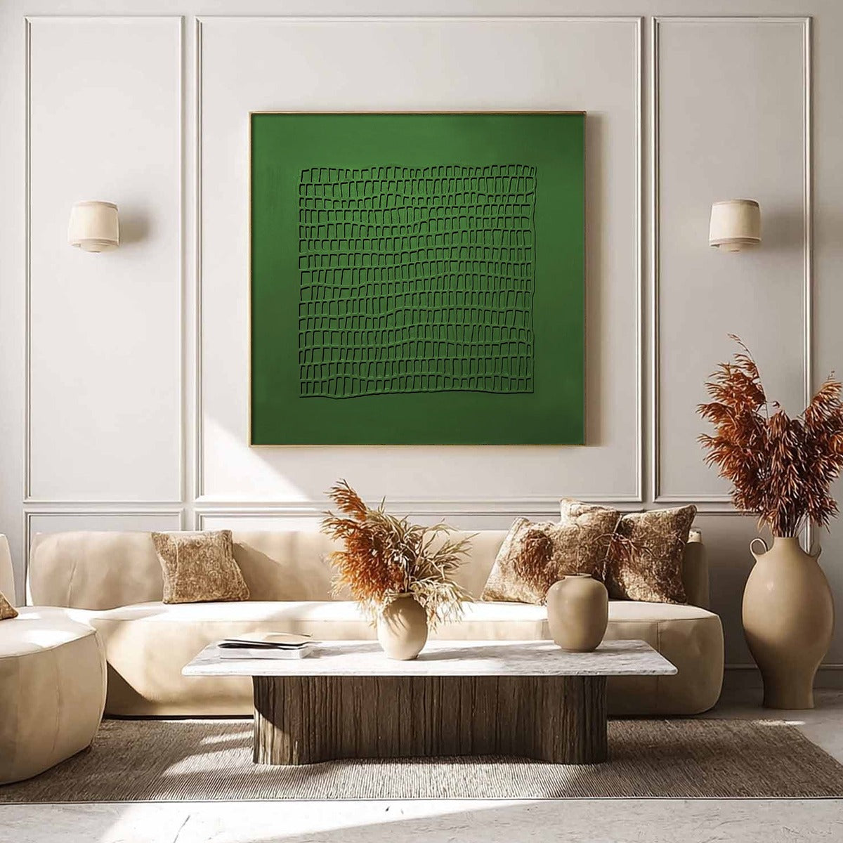 EMERALD GRID: Minimalist Textured Abstract Oil Painting - Image 6