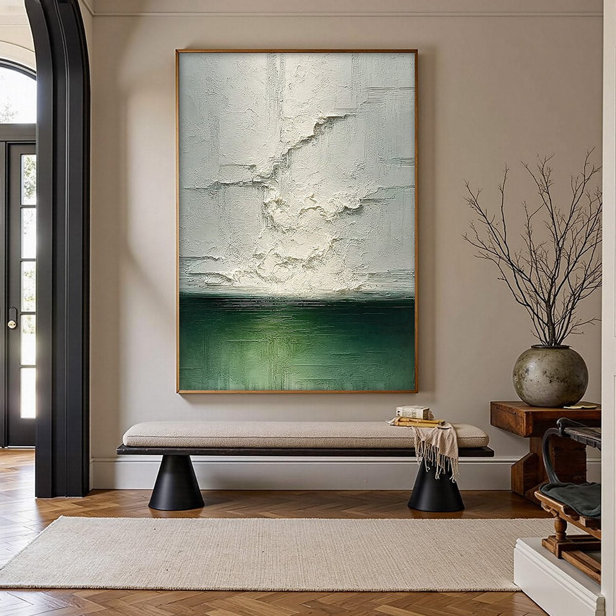 EMERALD HORIZON: Heavily Textured Wabi Sabi Abstract Seascape Painting - Image 4