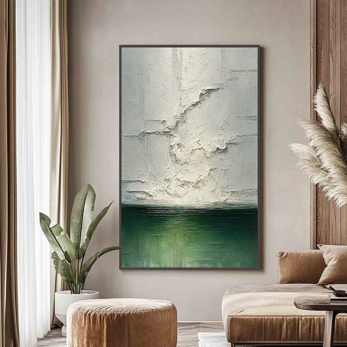 EMERALD HORIZON: Heavily Textured Wabi Sabi Abstract Seascape Painting - Image 2