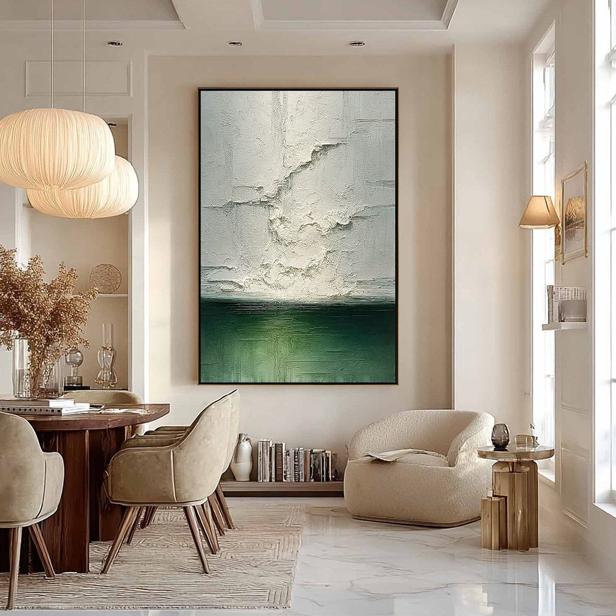 EMERALD HORIZON: Heavily Textured Wabi Sabi Abstract Seascape Painting - Image 6