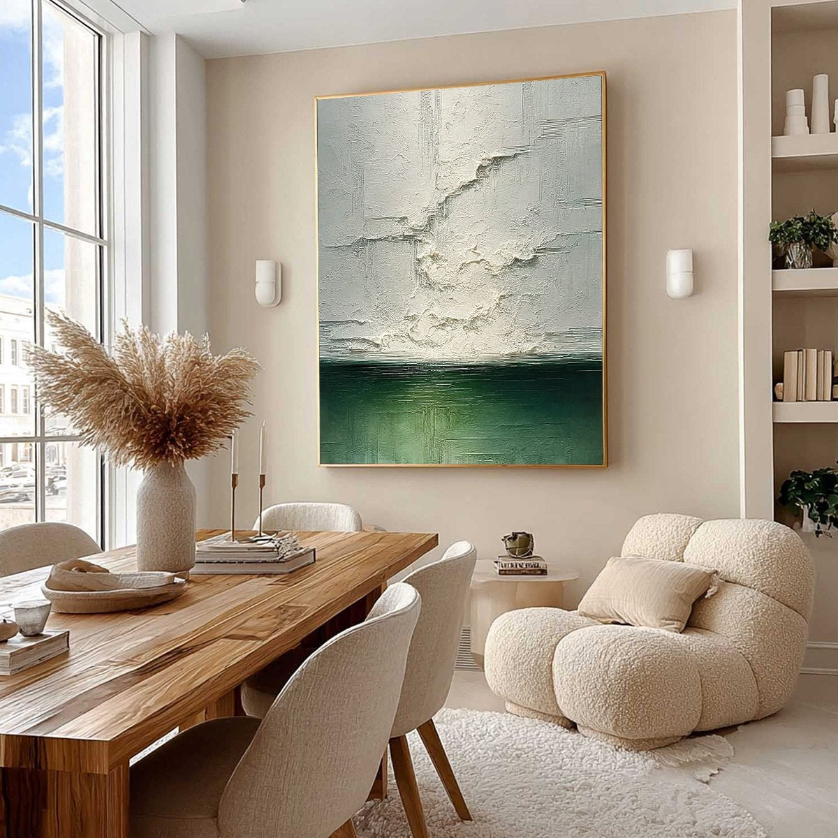 EMERALD HORIZON: Heavily Textured Wabi Sabi Abstract Seascape Painting - Image 7