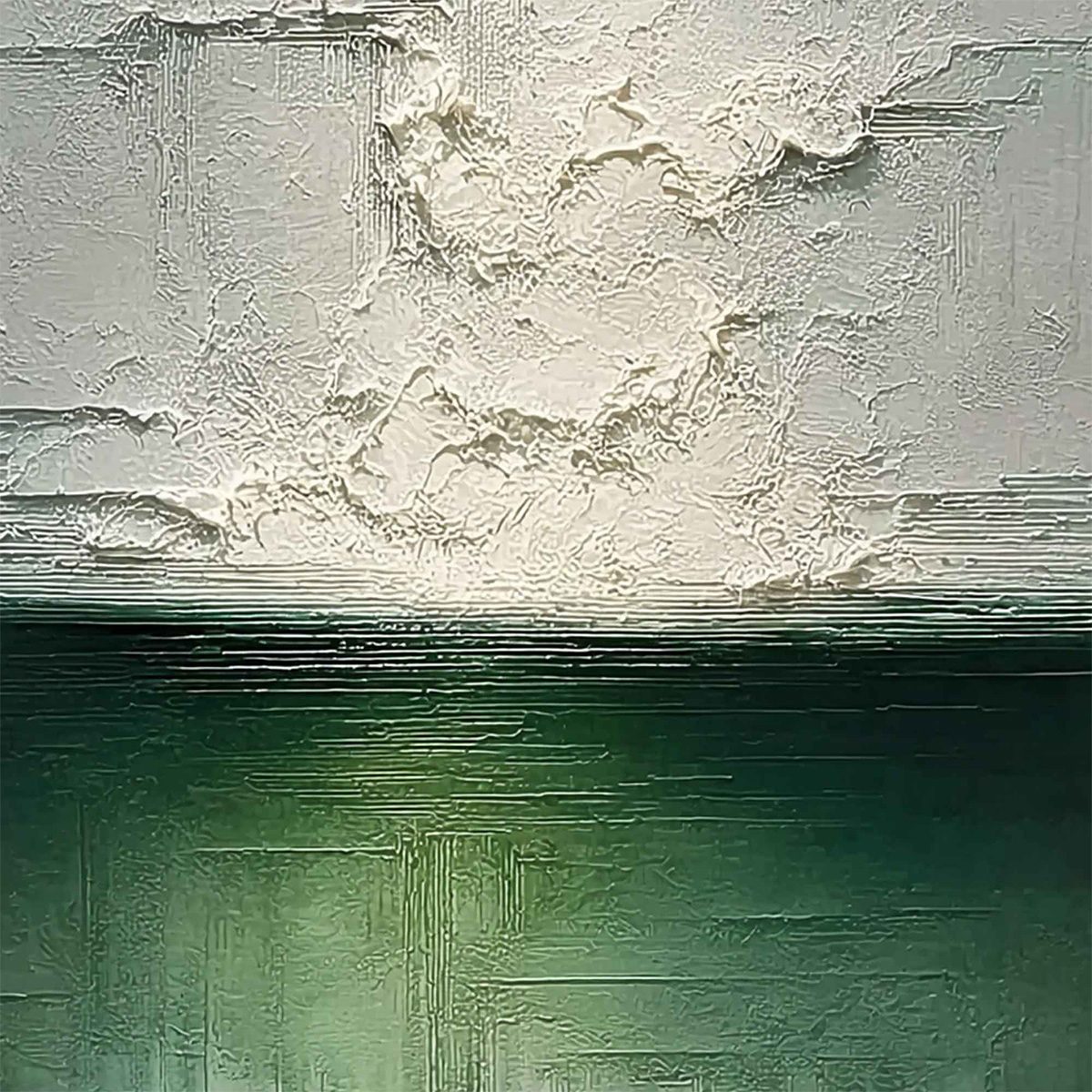 EMERALD HORIZON: Heavily Textured Wabi Sabi Abstract Seascape Painting - Image 3