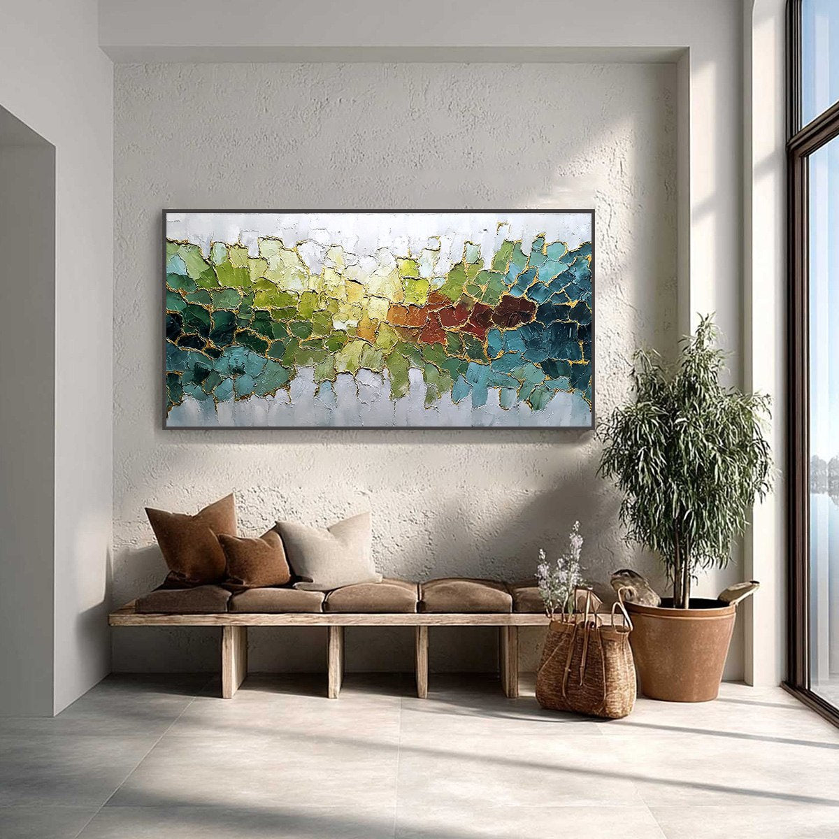 EMERALD HORIZON: Large Textured Abstract Landscape Painting with Gold Accents - Image 2