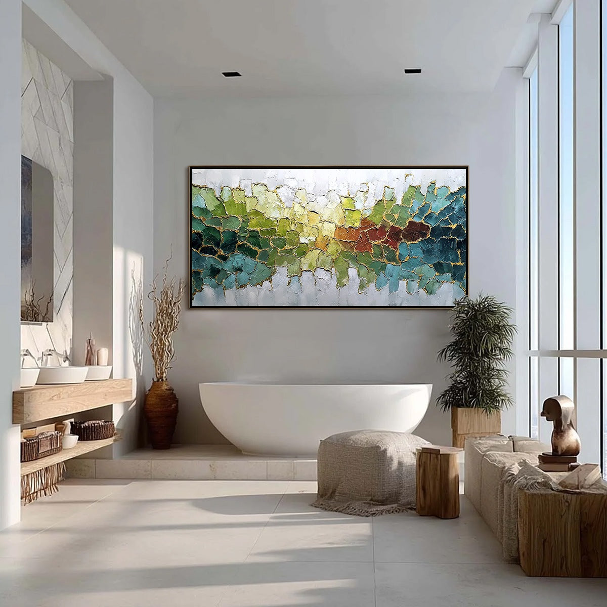 EMERALD HORIZON: Large Textured Abstract Landscape Painting with Gold Accents - Image 4