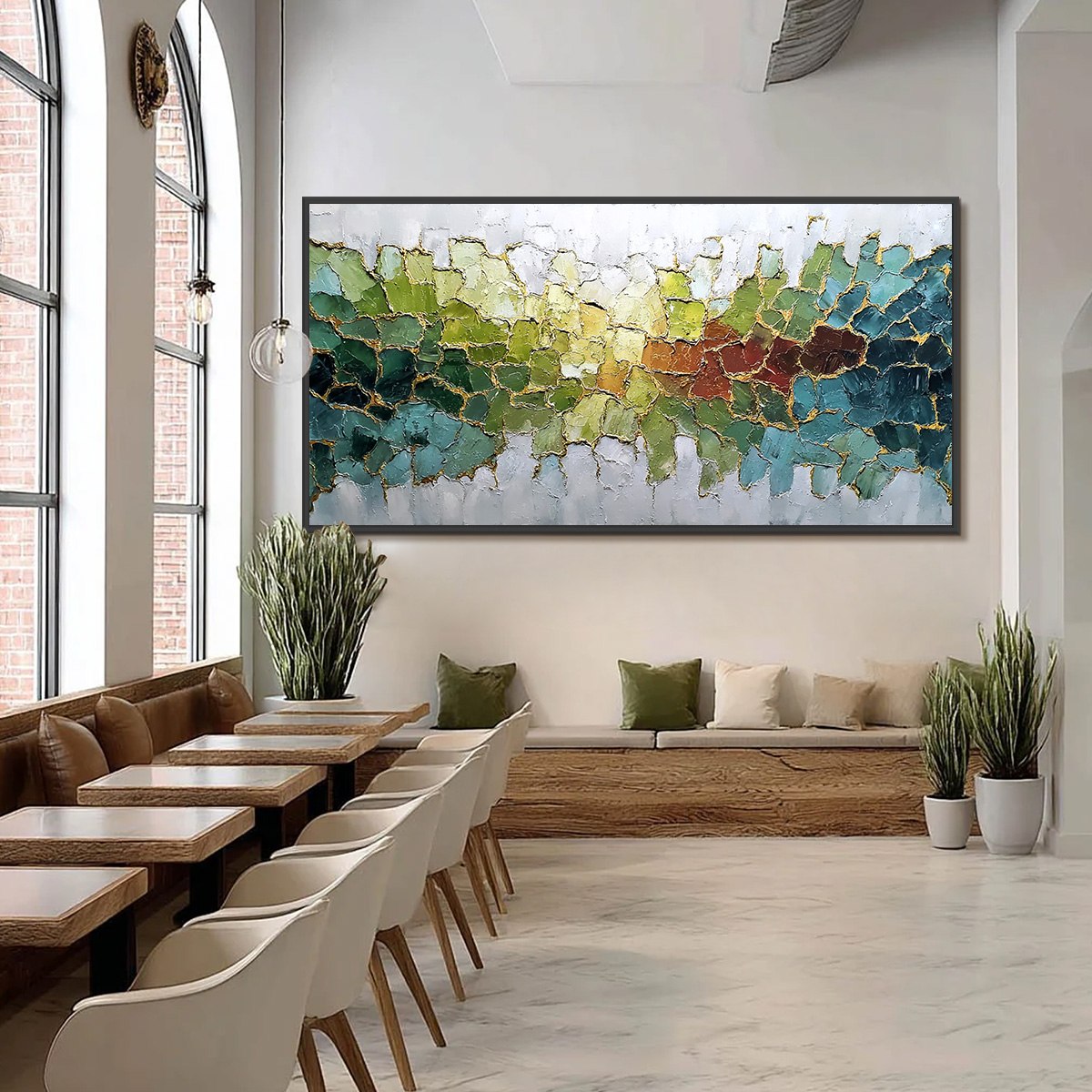 EMERALD HORIZON: Large Textured Abstract Landscape Painting with Gold Accents - Image 6