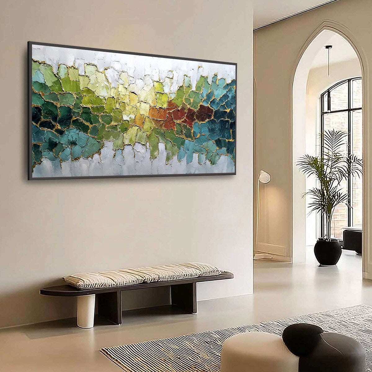 EMERALD HORIZON: Large Textured Abstract Landscape Painting with Gold Accents - Image 7