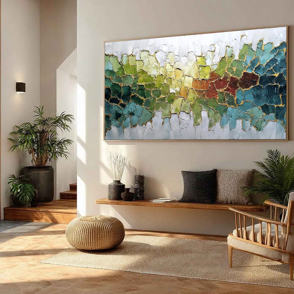 EMERALD HORIZON: Large Textured Abstract Landscape Painting with Gold Accents - Image 8