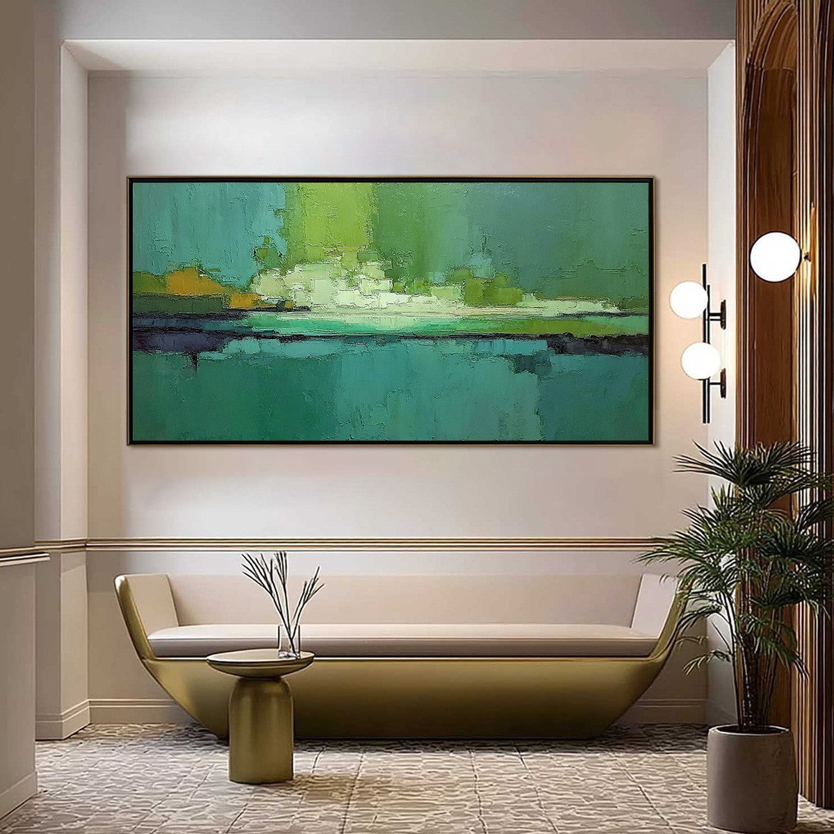 EMERALD HORIZON: Large Textured Abstract Seascape Oil Painting - Image 2