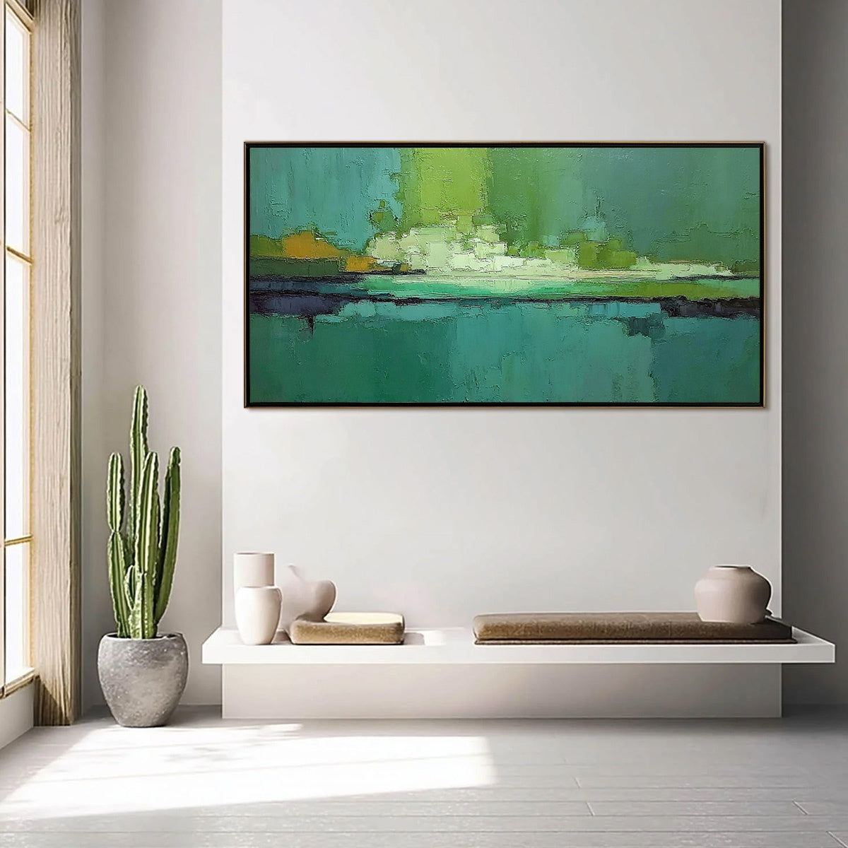 EMERALD HORIZON: Large Textured Abstract Seascape Oil Painting - Image 4