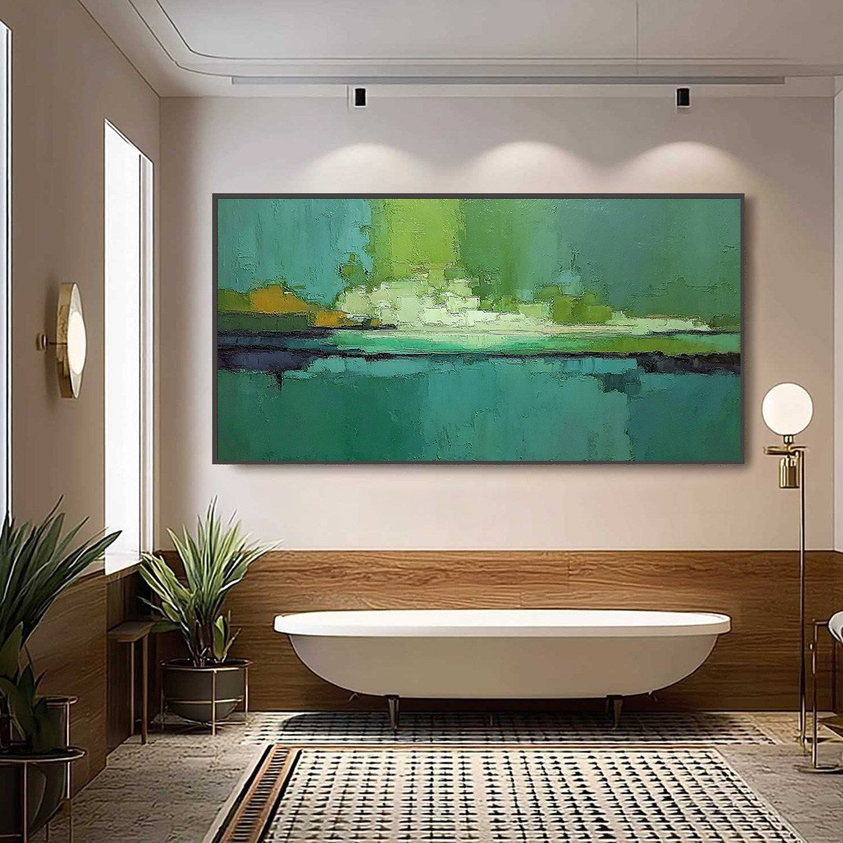 EMERALD HORIZON: Large Textured Abstract Seascape Oil Painting - Image 6