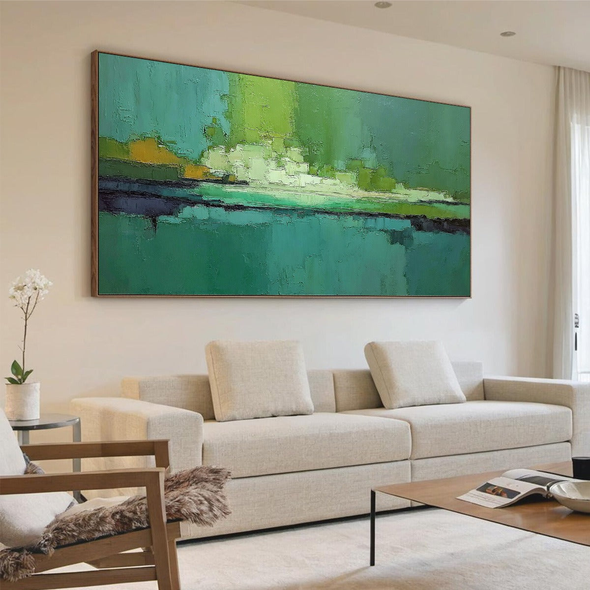 EMERALD HORIZON: Large Textured Abstract Seascape Oil Painting - Image 7