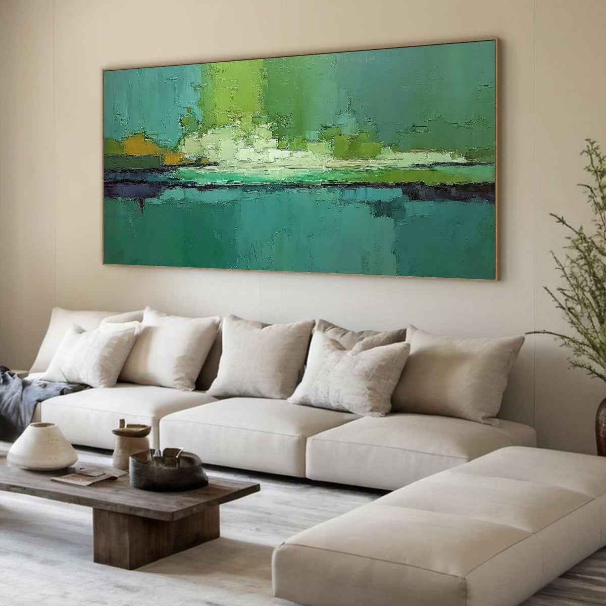 EMERALD HORIZON: Large Textured Abstract Seascape Oil Painting - Image 8
