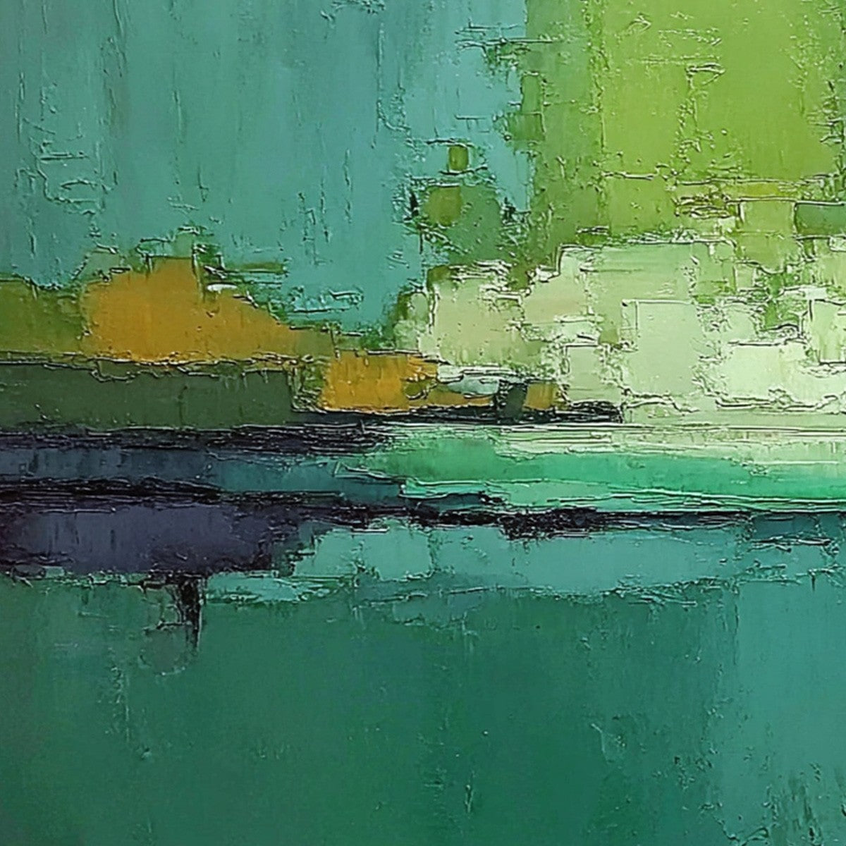 EMERALD HORIZON: Large Textured Abstract Seascape Oil Painting - Image 3