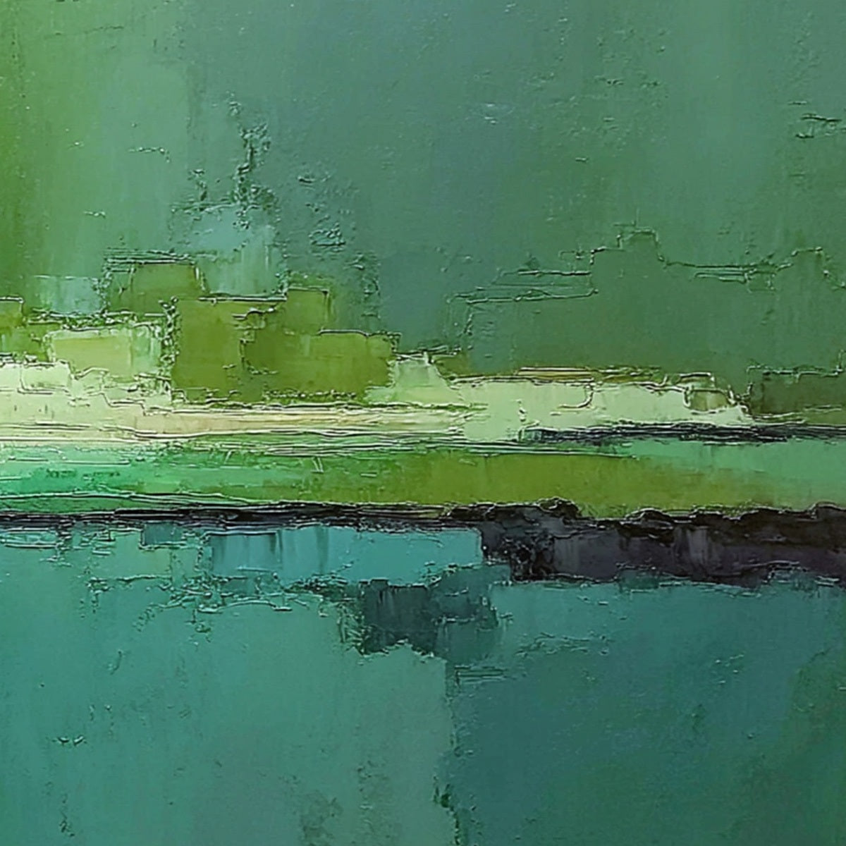 EMERALD HORIZON: Large Textured Abstract Seascape Oil Painting - Image 5