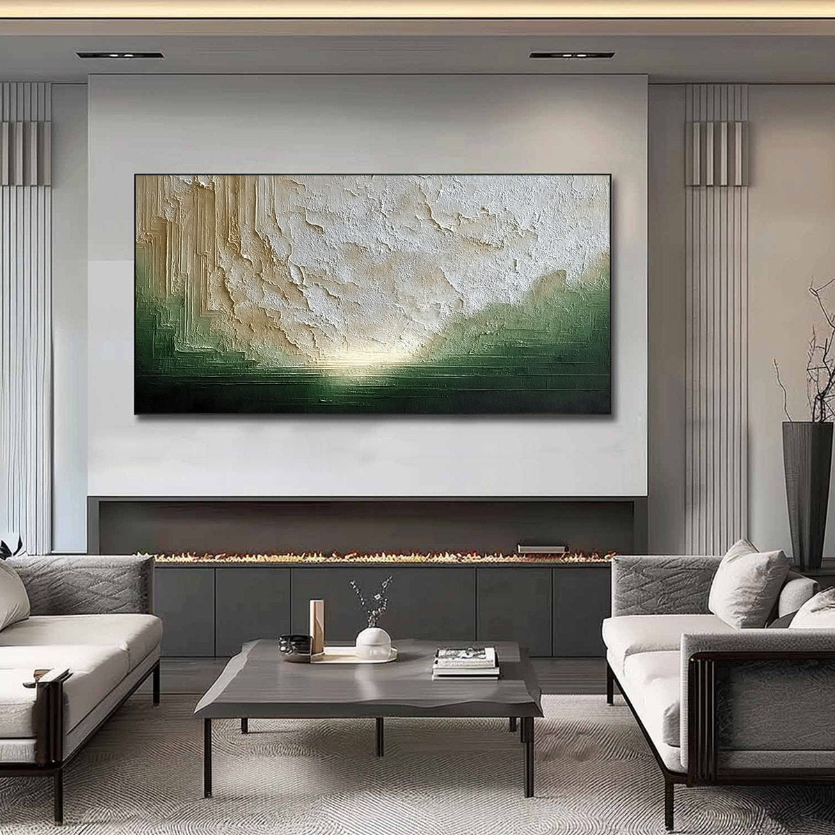 EMERALD HORIZON: Textured Wabi Sabi Abstract Landscape Painting - Image 2